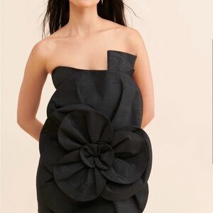 Bardot Black Strapless Dress with Floral Accent